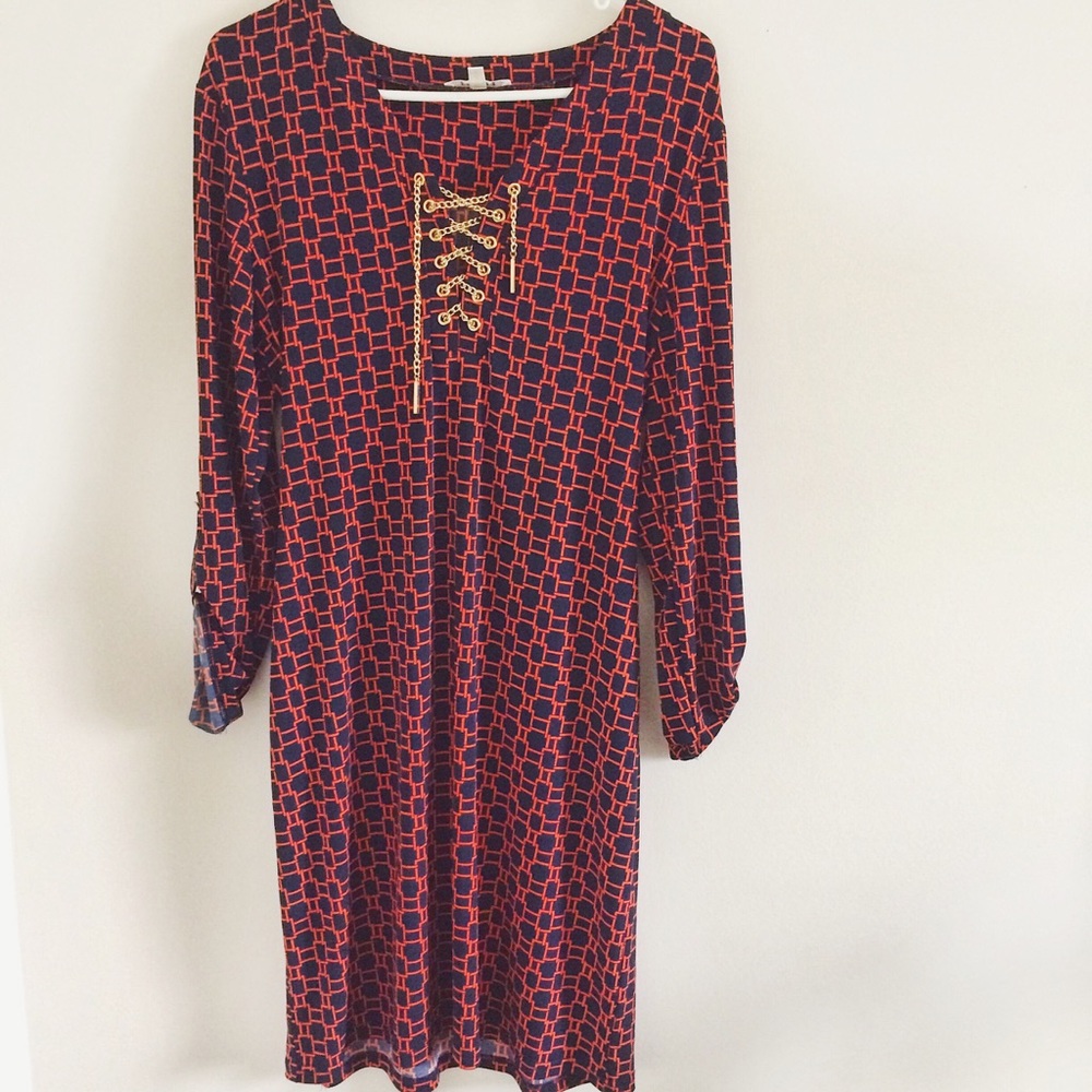 Spense Navy/Orange Chain Print Midi Dress
